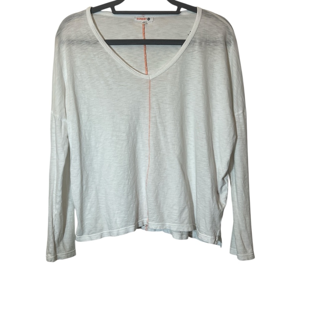 Sundry Women's " Rise and Shine" Stitched Long Sleeve Top White Size 0 Lounge